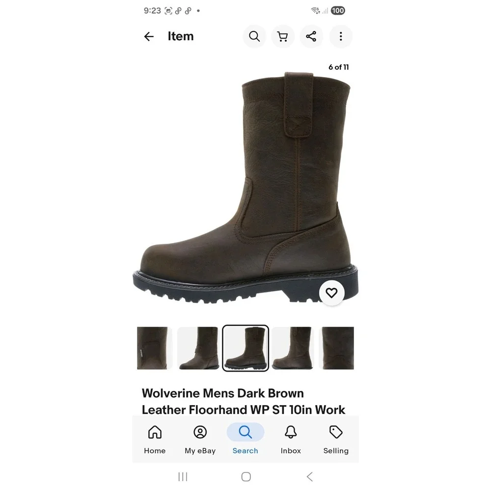 Wolverine‎ Mens Dark Brown Leather Floorhand Welly Work Boots Size 12